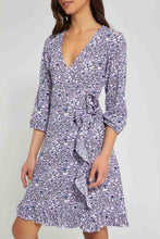 Load image into Gallery viewer, Redtag-Lilac-Floral-Print-Wrap-Skater-Short-Dress-Dresses-Women's-