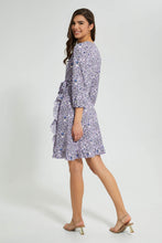 Load image into Gallery viewer, Redtag-Lilac-Floral-Print-Wrap-Skater-Short-Dress-Dresses-Women's-