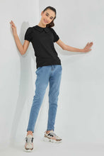 تنزيل الصورة على معرض الصور، Redtag-Grey-Melange-Peter-Pan-Rib-Top-Plain-Senior-Girls-9 to 14 Years