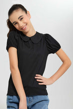 تنزيل الصورة على معرض الصور، Redtag-Grey-Melange-Peter-Pan-Rib-Top-Plain-Senior-Girls-9 to 14 Years