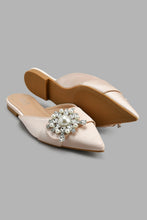 Load image into Gallery viewer, Redtag-Taupe-Satin-Mule-With-Pearl-Trim-Mules-Women's-