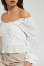 Load image into Gallery viewer, Redtag-White-Check-Peplum-Blouse-Blouses-Women's-