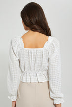 Load image into Gallery viewer, Redtag-White-Check-Peplum-Blouse-Blouses-Women's-