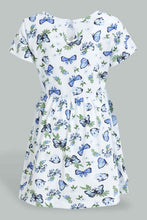تنزيل الصورة على معرض الصور، Redtag-White-Butterfly-Printed-Sleeveless-Dress-Dresses-Infant-Girls-3 to 24 Months