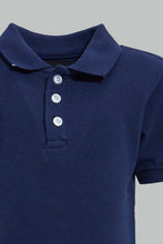 Load image into Gallery viewer, Redtag-Navy-Tipping-Color-Pique-Short-Sleeve-Polo-Plain-Infant-Boys-3 to 24 Months