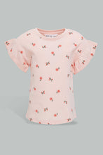 تنزيل الصورة على معرض الصور، Redtag-Floral-Aop-Ruffle-Sleeves-T-Shirt-All-Over-Prints-Infant-Girls-3 to 24 Months