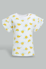 تنزيل الصورة على معرض الصور، Redtag-Floral-Aop-Ruffle-Sleeves-T-Shirt-All-Over-Prints-Infant-Girls-3 to 24 Months