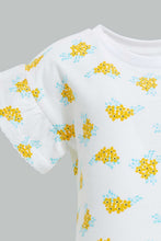 تنزيل الصورة على معرض الصور، Redtag-Floral-Aop-Ruffle-Sleeves-T-Shirt-All-Over-Prints-Infant-Girls-3 to 24 Months