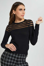 تنزيل الصورة على معرض الصور، Redtag-Black-Longsleeve-Mesh-Top-Tops-Women's-
