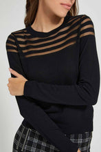 تنزيل الصورة على معرض الصور، Redtag-Black-Longsleeve-Mesh-Top-Tops-Women's-