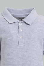 Load image into Gallery viewer, Redtag-Grey-Melange-Tipping-Color-Pique-Short-Sleeve-Polo-Polo-Shirts-Infant-Boys-3 to 24 Months