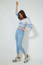 Load image into Gallery viewer, Redtag-Blue-Ditsy-Floral-Print-Wrap-Blouse-Blouses-Women's-