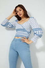 Load image into Gallery viewer, Redtag-Blue-Ditsy-Floral-Print-Wrap-Blouse-Blouses-Women's-
