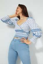 Load image into Gallery viewer, Redtag-Blue-Ditsy-Floral-Print-Wrap-Blouse-Blouses-Women's-