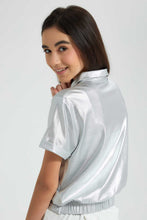 تنزيل الصورة على معرض الصور، Redtag-Silver-Coated-Front-Tie-Collared-Top-Blouses-Senior-Girls-9 to 14 Years