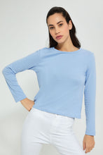 تنزيل الصورة على معرض الصور، Redtag-Blue-Plain-Long-Sleeve-T-Shirt-Active-Tees-Women's-