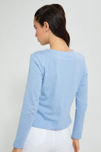 تنزيل الصورة على معرض الصور، Redtag-Blue-Plain-Long-Sleeve-T-Shirt-Active-Tees-Women's-