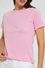 تنزيل الصورة على معرض الصور، Redtag-Fuchsia--Plain-Short--Sleeve--Crew-Neck-T-Shirt-Active-Tees-Women's-