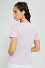 تنزيل الصورة على معرض الصور، Redtag-Lilac--Plain-Short--Sleeve--V-Neck-T-Shirt-Active-Tees-Women's-