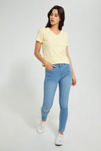 Load image into Gallery viewer, Redtag-Lemon--Plain-Short--Sleeve--V-Neck-T-Shirt-Active-Tees-Women's-