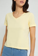 Load image into Gallery viewer, Redtag-Lemon--Plain-Short--Sleeve--V-Neck-T-Shirt-Active-Tees-Women's-