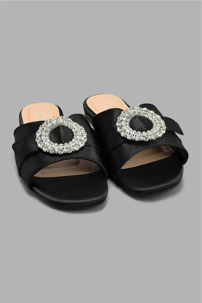 Redtag-Black-Satin-Mule-With-Buckle-Trim-Mules-Women's-