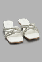 Load image into Gallery viewer, Redtag-White-Diamante-Trim-Strappy-Mule-Mules-Women's-