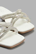 Load image into Gallery viewer, Redtag-White-Diamante-Trim-Strappy-Mule-Mules-Women's-