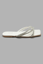 Load image into Gallery viewer, Redtag-White-Diamante-Trim-Strappy-Mule-Mules-Women's-