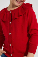 تنزيل الصورة على معرض الصور، Redtag-Red-Frill-Neck-Cardigan-Cardigans-Girls-2 to 8 Years