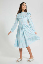Load image into Gallery viewer, Redtag-Lt-Blue-Floral-L/S-Ruffled-Longer-Length-Dress-Dresses-Senior-Girls-9 to 14 Years