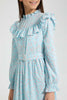 Redtag-Lt-Blue-Floral-L/S-Ruffled-Longer-Length-Dress-Dresses-Senior-Girls-9 to 14 Years
