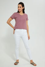 Load image into Gallery viewer, Redtag-Mauve--Plain-Short--Sleeve-V-Neck-T-Shirt-Active-Tees-Women's-