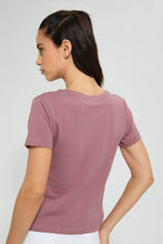 Load image into Gallery viewer, Redtag-Mauve--Plain-Short--Sleeve-V-Neck-T-Shirt-Active-Tees-Women's-