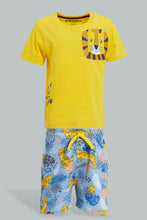 تنزيل الصورة على معرض الصور، Redtag-Mustard-Tiger-T-Shirt-With-Terry-Short-(2-Pack)-Sets-Infant-Boys-3 to 24 Months