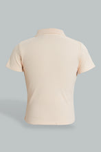 تنزيل الصورة على معرض الصور، Redtag-Beige-Collared-Front-Placket-Top-Plain-Senior-Girls-9 to 14 Years
