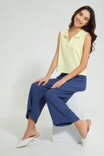 Load image into Gallery viewer, Redtag-Yellow-S/L-Collared-Rib-Top-Plain-Senior-Girls-9 to 14 Years