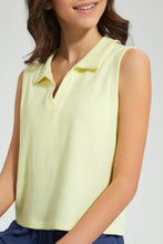 Load image into Gallery viewer, Redtag-Yellow-S/L-Collared-Rib-Top-Plain-Senior-Girls-9 to 14 Years