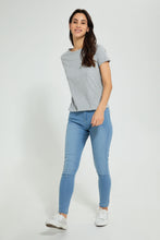 تنزيل الصورة على معرض الصور، Redtag-Grey-Melange-Plain-Short-Sleeve-Crew-Neck-T-Shirt-Active-Tees-Women's-