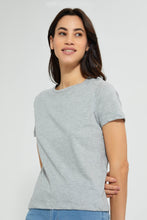 تنزيل الصورة على معرض الصور، Redtag-Grey-Melange-Plain-Short-Sleeve-Crew-Neck-T-Shirt-Active-Tees-Women's-