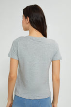 تنزيل الصورة على معرض الصور، Redtag-Grey-Melange-Plain-Short-Sleeve-Crew-Neck-T-Shirt-Active-Tees-Women's-