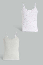 Load image into Gallery viewer, Redtag-White-Floral/Oatmeal-Melange-Vest-(2-Pack)-Vests-Senior-Girls-9 to 14 Years