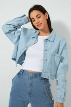 Load image into Gallery viewer, Redtag-Lightwash-Denim-Jacket-With-Embroidered-Detail-Jackets-Women's-