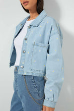 Load image into Gallery viewer, Redtag-Lightwash-Denim-Jacket-With-Embroidered-Detail-Jackets-Women's-