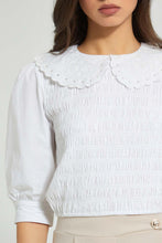 تنزيل الصورة على معرض الصور، Redtag-White-Schiffli-Collar-Detail-Blouse-Blouses-Women's-