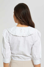تنزيل الصورة على معرض الصور، Redtag-White-Schiffli-Collar-Detail-Blouse-Blouses-Women's-