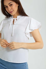 Load image into Gallery viewer, Redtag-White-Ruffle-Sleeve-Blouse-Blouses-Women's-