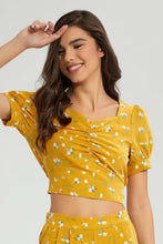تنزيل الصورة على معرض الصور، Redtag-Yellow-Floral-Front-Ruched-Top-Blouses-Women's-