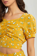 تنزيل الصورة على معرض الصور، Redtag-Yellow-Floral-Front-Ruched-Top-Blouses-Women's-
