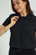 Load image into Gallery viewer, Redtag-Black-Smocked-Shirt-Blouses-Women's-